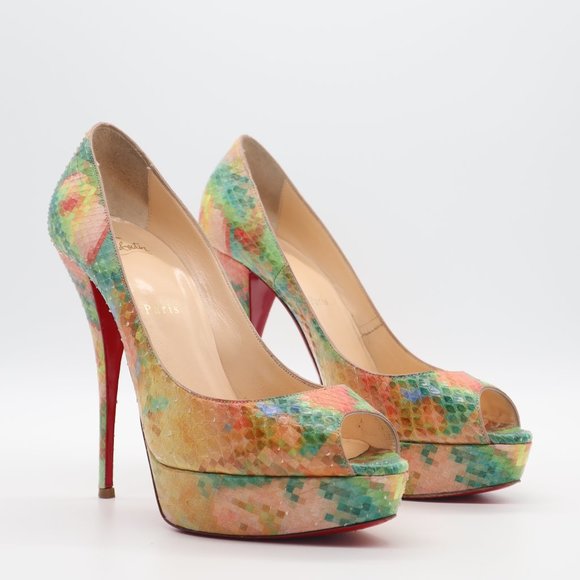 Christian Louboutin Multicolor Python Pixel Troca 140 Peep Toe Pumps 40